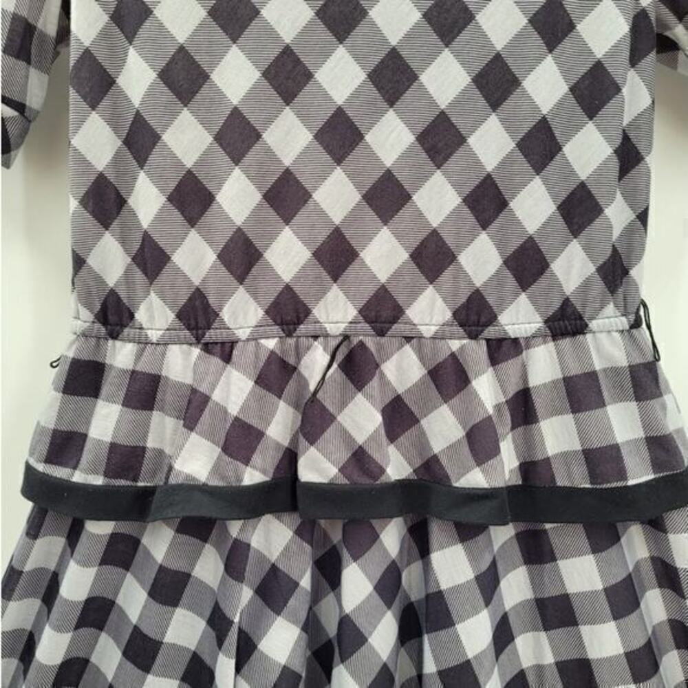Tabby Knit Gingham Peplum Puffy Short Sleeve Vintage Maxi Fit n Flare Dress - Picture 9 of 12